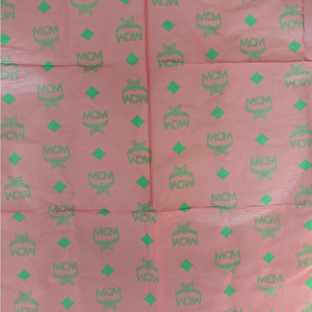 MCM Pink Silk Bandana with Green Details - Picture 2 of 4